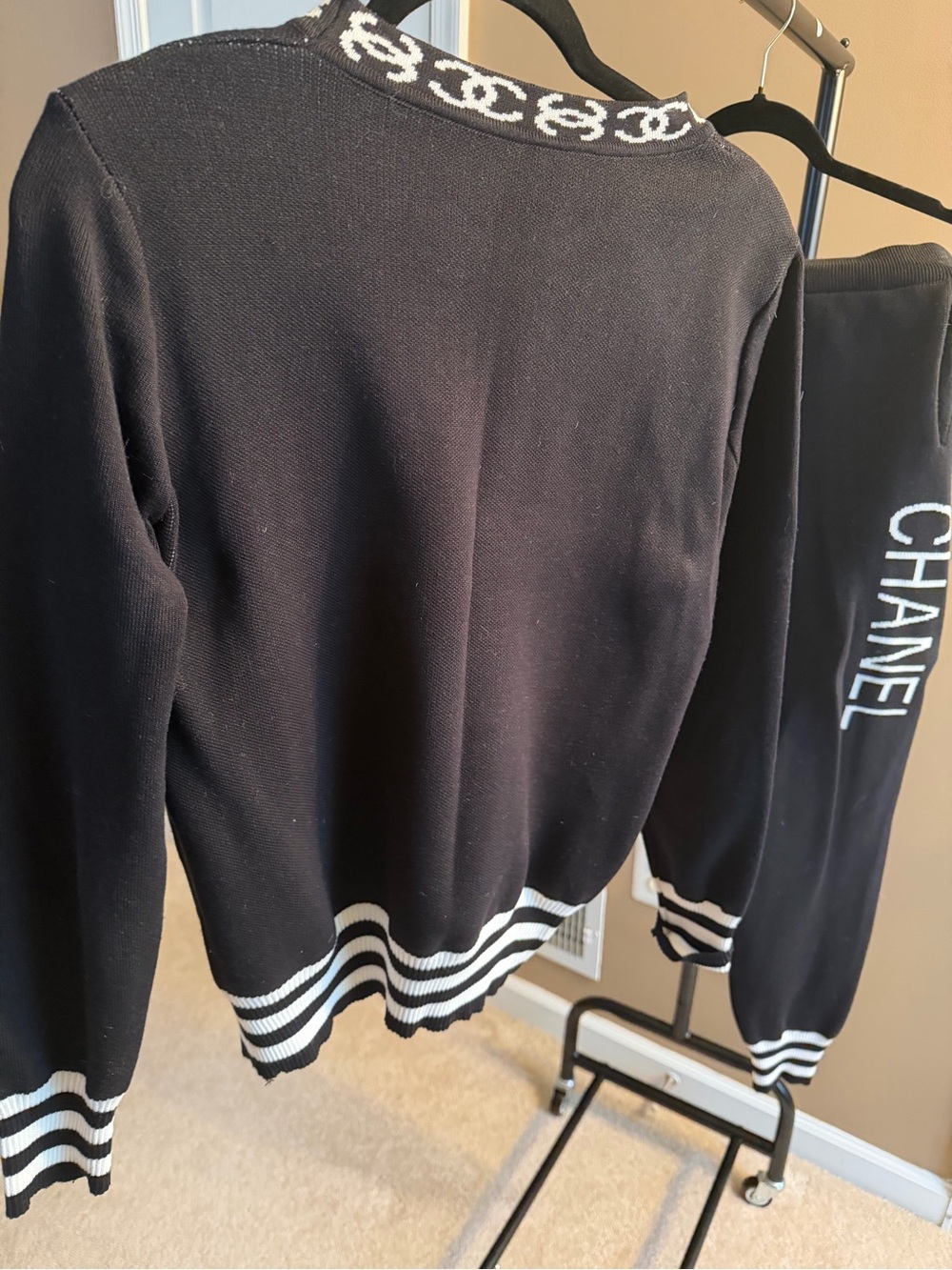 ‘CHANEL’ Black and White Logo Knit Sweater & Joggers Set - Picture 2 of 4